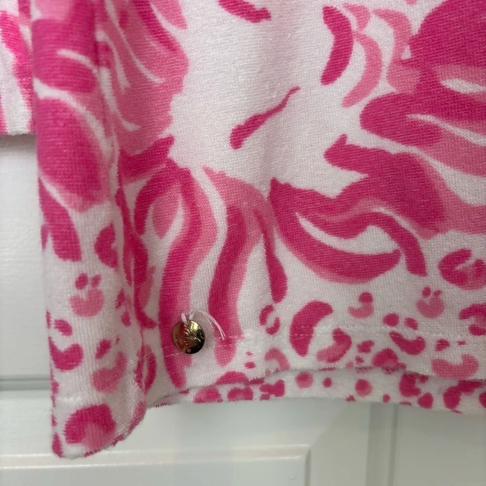 Lilly Pulitzer Megan 'Get Spotted' Tunic Hoodie Pink & White Terrycloth Cover Up - Picture 10 of 10